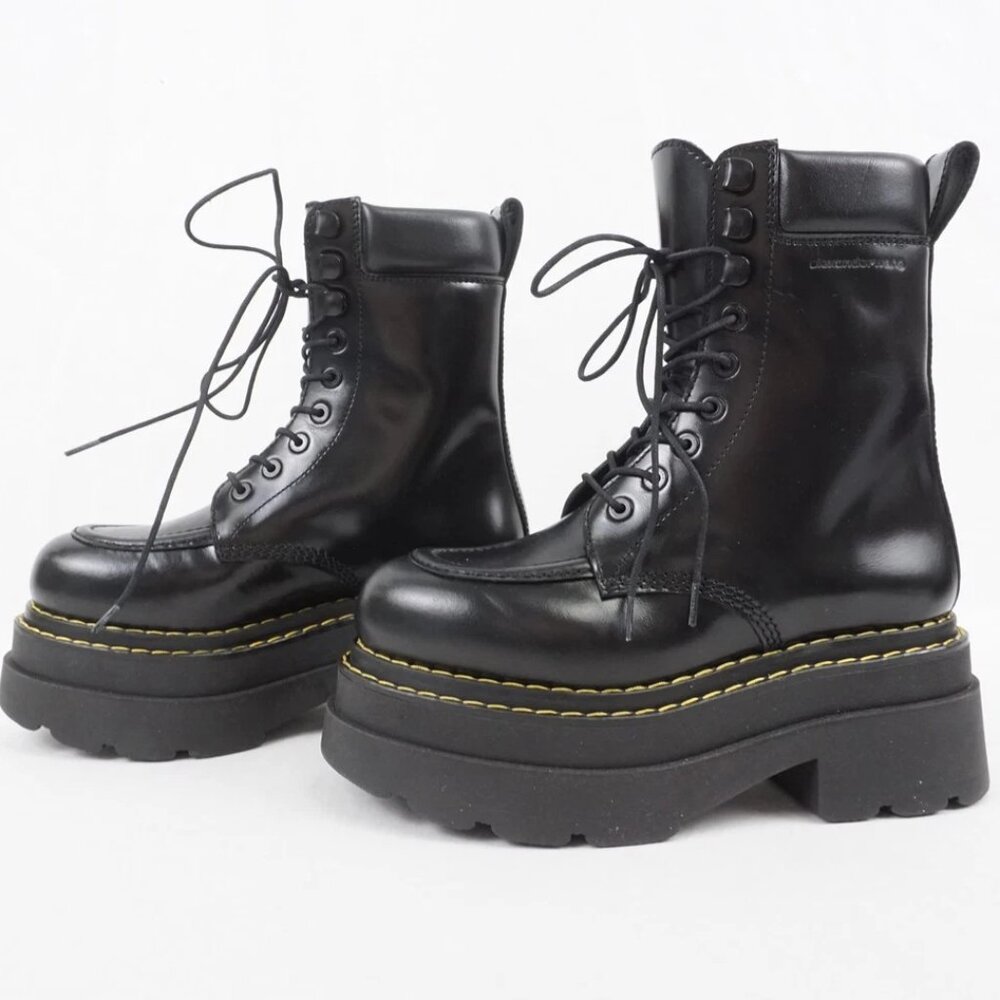 Alexander Wang Atlas Leather Lace-Up Platform Combat Rugged Boots in Black - Picture 5 of 16